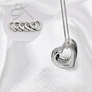 Sterling Silver Necklace with Personalized Children’s Name Heart Charms